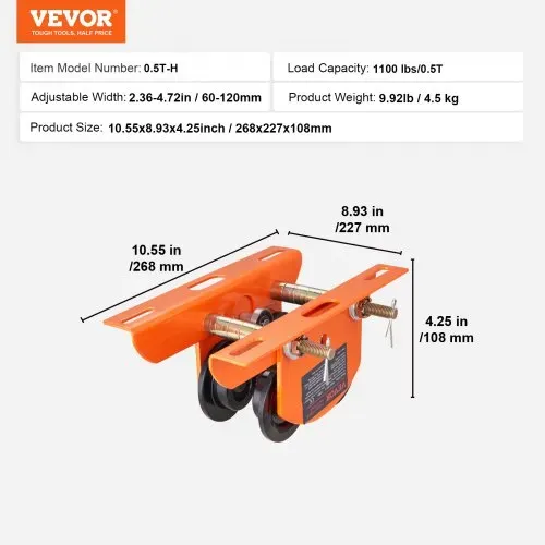 VEVOR Electric Hoist Manual Trolley 0.5 t 2.36 – Bild 6