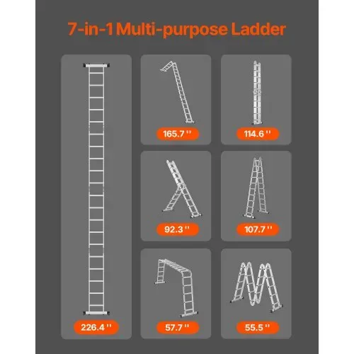 VEVOR Mehrzweckleiter, 7-in-1-Multifunktionsleiter, A-Rahmen, 5-Stufen-Teleskopleiter, Leitergerüst 5750 mm, verstellbare Hochleistungsleiter, 150 kg Tragkraft, für den Außenbereich zu Hause VEVOR Mehrzweckleiter, 7-in-1-Multifunktionsleiter, A-Rahmen, 5-Stufen-Teleskopleiter, Leitergerüst 5750 mm, verstellbare Hochleistungsleiter, 150 kg Tragkraft, für den Außenbereich zu Hause