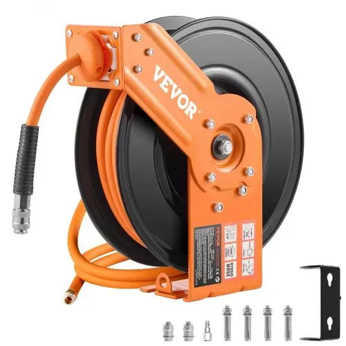 VEVOR Druckluftschlauch Schlauchtrommel, 9,52 mm x 15,24 m Hybrid-Luftschlauch, max. 300 PSI, Schlauchaufroller mit automatischem Aufrollen & Zuleitung, für Decken-/Wandmontage & 180° Schwenkhalterung – Bild 8