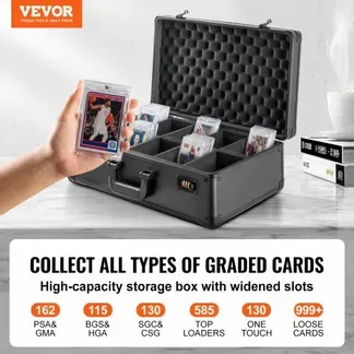 VEVOR Aufbewahrungsbox, 5 Fächer, Tragetasche für Sammelkarten mit Schaumstoffteilern, Codeschloss, 162 bewertete PSA-Karten, 115 BGS-Karten, 130 SGC-Karten, 585 Top Loader, 999+ lose Karten VEVOR Aufbewahrungsbox, 5 Fächer, Tragetasche für Sammelkarten mit Schaumstoffteilern, Codeschloss, 162 bewertete PSA-Karten, 115 BGS-Karten, 130 SGC-Karten, 585 Top Loader, 999+ lose Karten