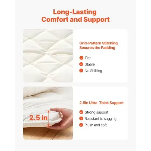 VEVOR japanische Futon-Matratze (2032 x 991 x 63,5 mm), faltbare Tatami (Einzelbettgröße), Bodenmatratze mit Aufbewahrungstasche & Befestigungsmaterial, 9-lagige Schlafmatte für Meditation Yoga, Weiß – Bild 4