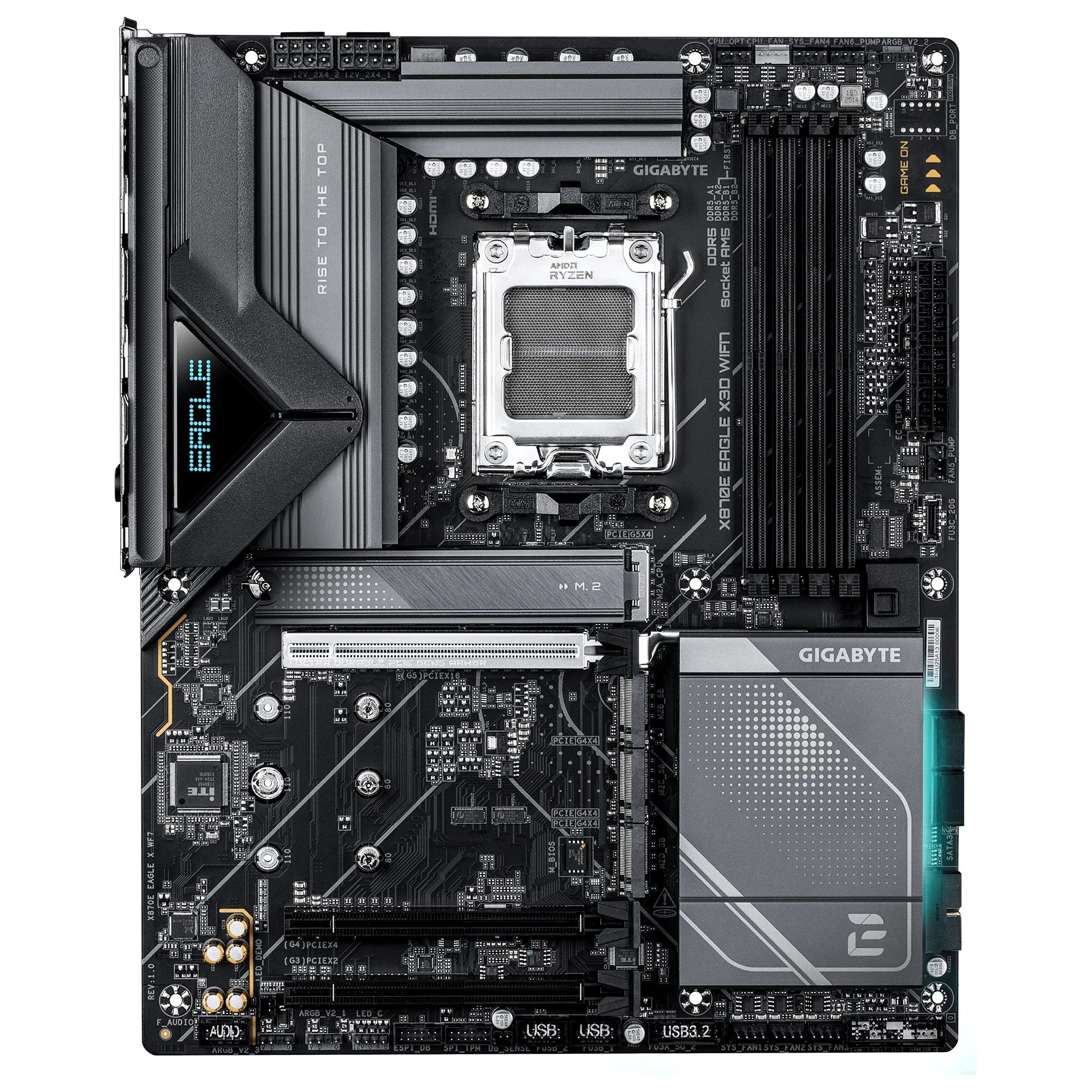 GIGABYTE X870E EAGLE X3D WIFI7 Mainboard – Unterstützt AMD Ryzen 9000 CPUs, digitales 14+2+2-Phasen-VRM, bis zu 9000 Hz DDR5 (OC), 1× PCIe 5.0 + 3× PCIe 4.0, Wi-Fi 7, 5-GbE-LAN, USB 4 – Bild 2
