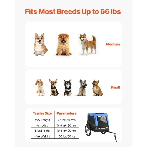 VEVOR Hundeanhänger, unterstützt bis zu 30 kg , Fahrradanhänger für kleine & mittelgroße Hunde, klappbarer Rahmen mit Schnellspannrad, universelle Fahrradkupplung, Reflektor, Flagge, interne Leine – Bild 2