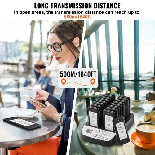 VEVOR Restaurant-Pager-System, Kabelloses Warteschlangensignal mit 500 m Reichweite, Piepser zur Rufannahme von Gästen mit Vibration und Blinken, 16 Pager für Imbisswagen, Kirche – Bild 4