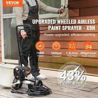 VEVOR Rollbares Airless-Farbspritzgerät, 750 W, 3000 psi, Hocheffizientes Elektrisches Spritzgerät, Farbspritzgeräte Spritzlackiermaschine Hochdruck-Airless-Farbsprühsystem mit 15 m Schlauchlänge VEVOR Rollbares Airless-Farbspritzgerät, 750 W, 3000 psi, Hocheffizientes Elektrisches Spritzgerät, Farbspritzgeräte Spritzlackiermaschine Hochdruck-Airless-Farbsprühsystem mit 15 m Schlauchlänge