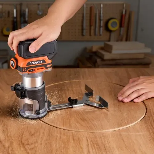 VEVOR Akku-Kantenfräse, Bürstenloser Motor, Kompakte Oberfräse mit Variabler Drehzahl & Fester Basis, 6,35 mm Spannzange, Einhandfräse
für die Holzbearbeitung, 18V, Li-Ion (Lieferung ohne Akku) – Bild 7