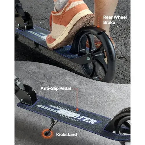 VEVOR Scooter (2 Räder) für Kinder ab 8 Jahren, Cityroller Kinderroller Straßenroller mit höhenverstellbarem Lenker & rutschfestem Deck, faltbarer Tretroller bis zu 100 kg, Schwarz + Lila – Bild 4