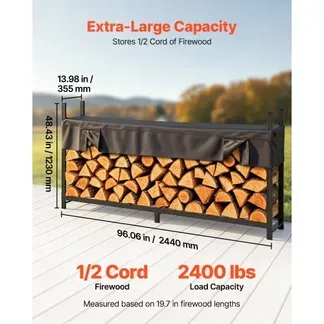 VEVOR Kaminholzregal 1/2 Cord Brennholzregal Feuerholzregal 2440x355x1230mm, für Kamin Terrasse Balkon, Rahmen aus Kohlenstoffstahl Pulverbeschichtet, Tragfähigkeit 1100 kg, Kapazität 904,04 L Schwarz VEVOR Kaminholzregal 1/2 Cord Brennholzregal Feuerholzregal 2440x355x1230mm, für Kamin Terrasse Balkon, Rahmen aus Kohlenstoffstahl Pulverbeschichtet, Tragfähigkeit 1100 kg, Kapazität 904,04 L Schwarz