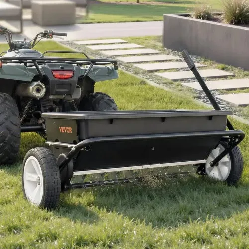 VEVOR Anhänger Rasenlüfter 81 cm Streubreite, Streuwagen mit Universalkupplung, Gartensämaschine & Bodenbelüfter mit 45 kg Kapazität & 10 Zoll Rädern, Vertikutierer für ATVs & UTVs – Bild 7