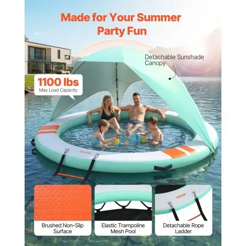 VEVOR Aufblasbares Schwimmdock, φ3,05m, Schwimmplattform mit Rutschfester Oberfläche, Tragetasche, Sonnendach & Abnehmbarer Leiter, Schwimmende Insel, Wasserplattform für Pool, Strand & Meer, Rund VEVOR Aufblasbares Schwimmdock, φ3,05m, Schwimmplattform mit Rutschfester Oberfläche, Tragetasche, Sonnendach & Abnehmbarer Leiter, Schwimmende Insel, Wasserplattform für Pool, Strand & Meer, Rund
