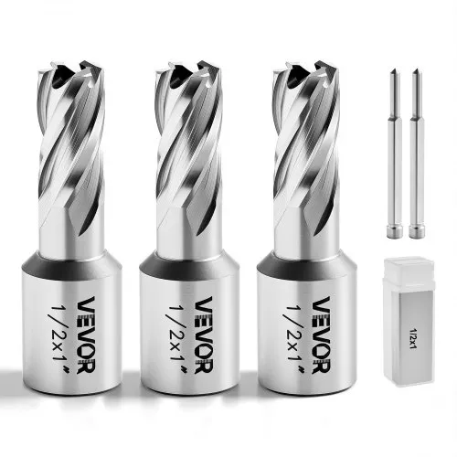 VEVOR HSS-Kernbohrer Weldon-Schaft 5-tlg. Magnetbohrer 25,4 mm Schnittdurchmesser, 3 Bohrer mit 2 Zentrierstiften, 25,4 mm Schnitttiefe, 3 Kunststoffboxen für Magnetbohrmaschinen, Stahl, Aluminium VEVOR HSS-Kernbohrer Weldon-Schaft 5-tlg. Magnetbohrer 25,4 mm Schnittdurchmesser, 3 Bohrer mit 2 Zentrierstiften, 25,4 mm Schnitttiefe, 3 Kunststoffboxen für Magnetbohrmaschinen, Stahl, Aluminium