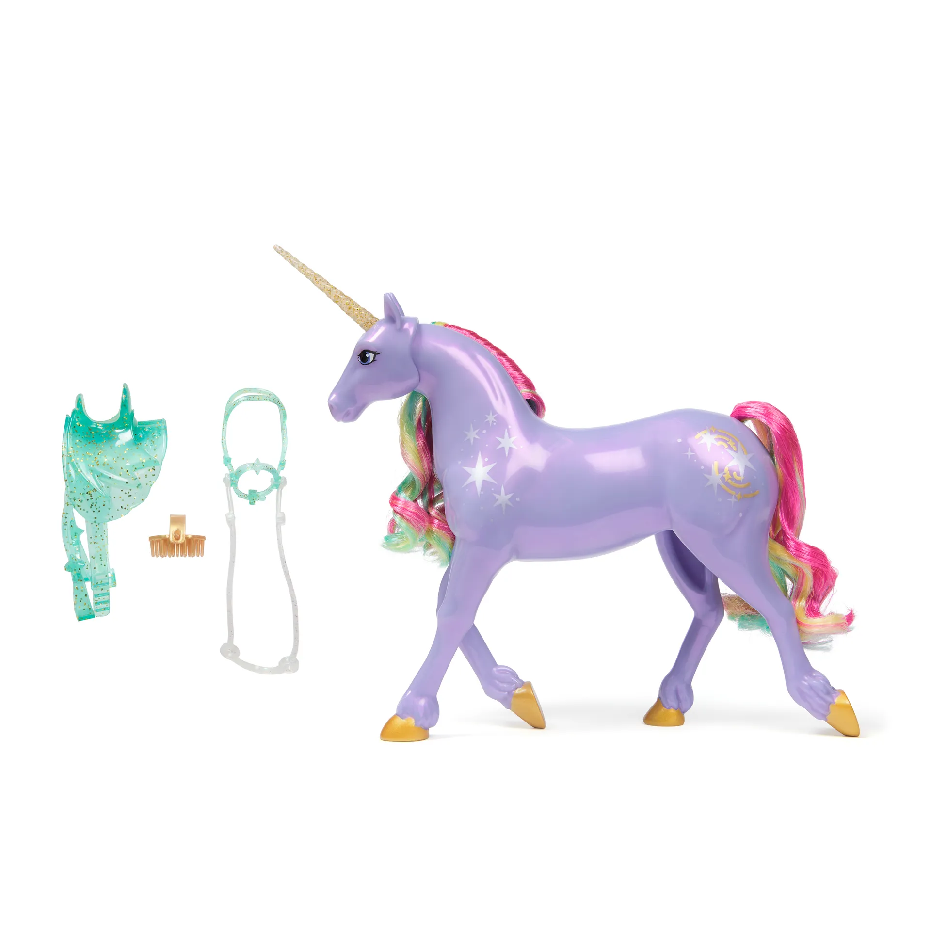 Unicorn Academy Einhorn Wildstar - 28 cm groß, Original-Einhorn von Sophia zur beliebten Netflix-Serie, mit echter Mähne und Schweif, abnehmbarem Zaumzeug und Sattel sowie Bürste – Bild 2