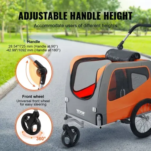 VEVOR Hunde-Fahrradanhänger, trägt bis zu 30 kg, 2-in-1-Fahrradträger für Haustier-Kinderwagen, einfach zusammenklappbarer Wagenrahmen mit Schnellspannrädern, universeller Fahrradkupplung, Reflektoren – Bild 2