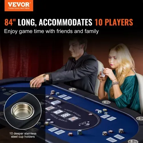VEVOR Casino Pokertisch Klappbare Tischbeine 2140 x 1070 x 760 mm (L x B x H), Faltbarer Pokertisch, Schwarz & Blau Pokerauflage Klapptisch für 10 Spieler, Pokertisch mit Staubschutzhülle Tragbar VEVOR Casino Pokertisch Klappbare Tischbeine 2140 x 1070 x 760 mm (L x B x H), Faltbarer Pokertisch, Schwarz & Blau Pokerauflage Klapptisch für 10 Spieler, Pokertisch mit Staubschutzhülle Tragbar