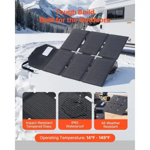 VEVOR Faltbares Solarpanel 60 W, 16BB N-Typ monokristallines Solarmodul mit 24 % Wirkungsgrad, Solarladegerät mit MC4-Ausgang, Typ-C-, USB-A- & DC-Anschlüssen für Powerstations beim Camping – Bild 4