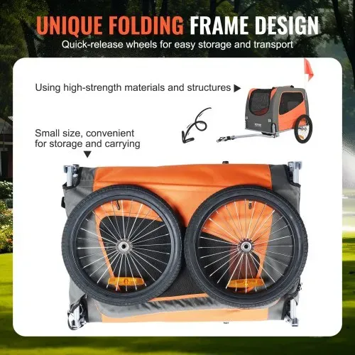 VEVOR Hundeanhänger 30 kg Fahrradanhänger Kohlenstoffstahl + 600D Oxford-Gewebe + PP faltbar 1440 x 720 x 779 mm als Anhänger Gefaltete Größe 760 x 560 x 195 mm Orange&Grau – Bild 5
