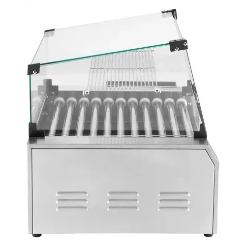 VEVOR Hot Dog Grill Maschine 30 Hot dogs 11 Rollen Edelstahl, 2400 W, Elektrogrill mit Brötchenwärmer & Abdeckung (Glas + PC) & 3 Temperaturregler & seitlicher Aufbewahrungsbox & Ölauffangschale – Bild 10