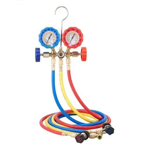 VEVOR Kältemittel Manometer 3-Wege Auto Kältemittel Verteiler Messgeräteset R134A-R22-R12-R502 Ac 4 Stk。 1,52 m Ladeschläuche Kältemittel Manometer – Bild 9
