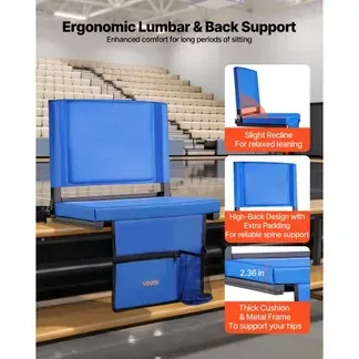 VEVOR Stadionsitz klappbarer Tribünenstuhl mit Rückenlehne, gepolsterter Tribünensitz mit Schultergurt & Getränkehalter & Haken & Seitentasche, Stadionstuhl (431,8 mm breit) Blau 2 Stk. VEVOR Stadionsitz klappbarer Tribünenstuhl mit Rückenlehne, gepolsterter Tribünensitz mit Schultergurt & Getränkehalter & Haken & Seitentasche, Stadionstuhl (431,8 mm breit) Blau 2 Stk.