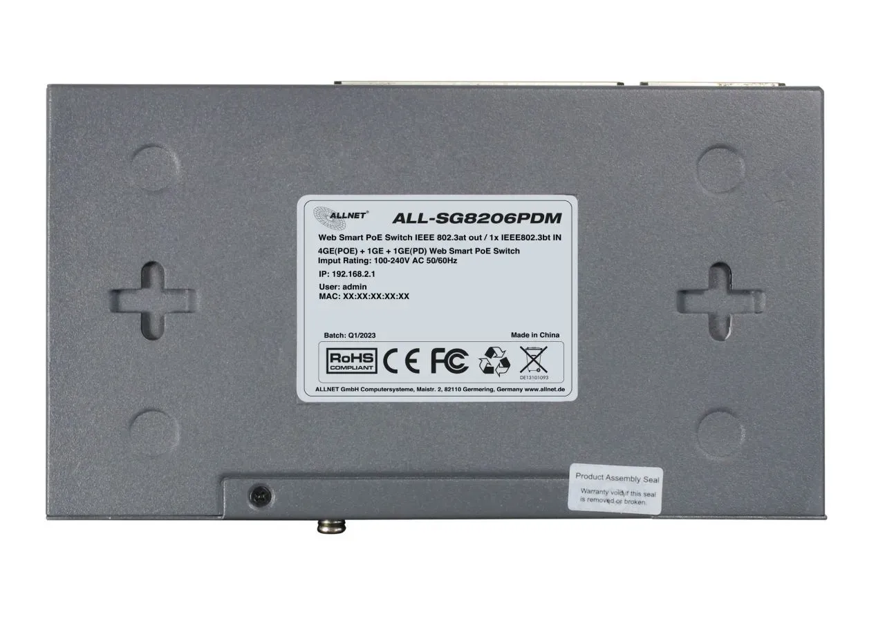 ALLNET Switch smart managed 6 Port Gigabit 95W / 4x PoE / 1x Gigabit / 1x PoE 90W BT In / "ALL-SG8206PDM" – Bild 3