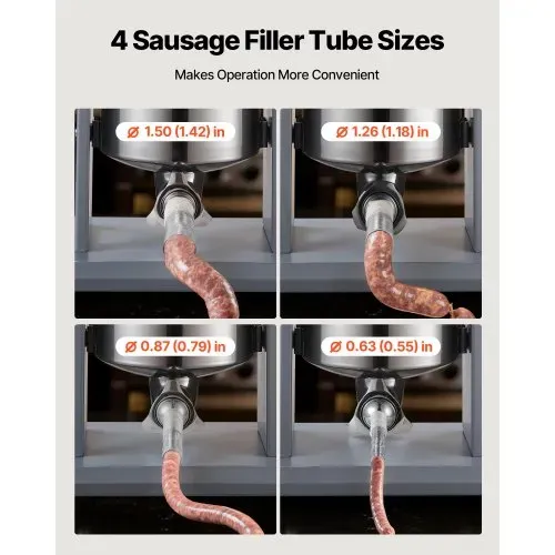 VEVOR Elektrischer Wurstfüller 10 L, Vertikale Wurstfüllmaschine mit Stufenloser Geschwindigkeitsregelung & Pedal & 4 Füllrohren, Fleischfüller aus Edelstahl für Gewerblichen & Privaten Gebrauch – Bild 4