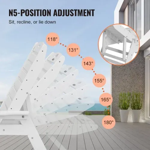VEVOR Sonnenliege, 181kg Tragkraft, HDPE Gartenliege, Strandliege mit 6-fach verstellbarer Rückenlehne, Armlehne, Getränkehalter, Balkonliege, Terrassenliege für Pool, Terrasse, Patio, Rasen, Weiß – Bild 2