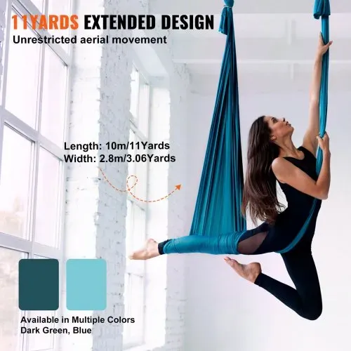 VEVOR Aerial Yoga Hängematte Set 10 x 2,8 m, Grün Aerial Yoga Swing Air Fliegen, Indoor Aerial Yoga Hammock Swing 1000 kg Max. Tragfähigkeit, inkl. Yoga-Socken & Stahlkarabiner & Alu-Drehgelenk – Bild 3