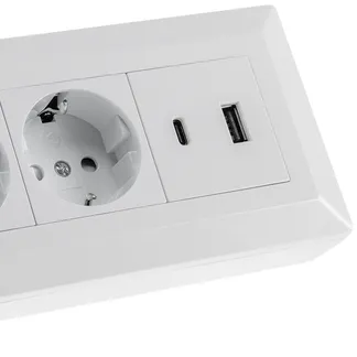 2-fach Steckdosenblock, USB-A+C, weiß 250V~/ 16A, Aufbaumontage, USB 3,1A, PD 2-fach Steckdosenblock, USB-A+C, weiß 250V~/ 16A, Aufbaumontage, USB 3,1A, PD