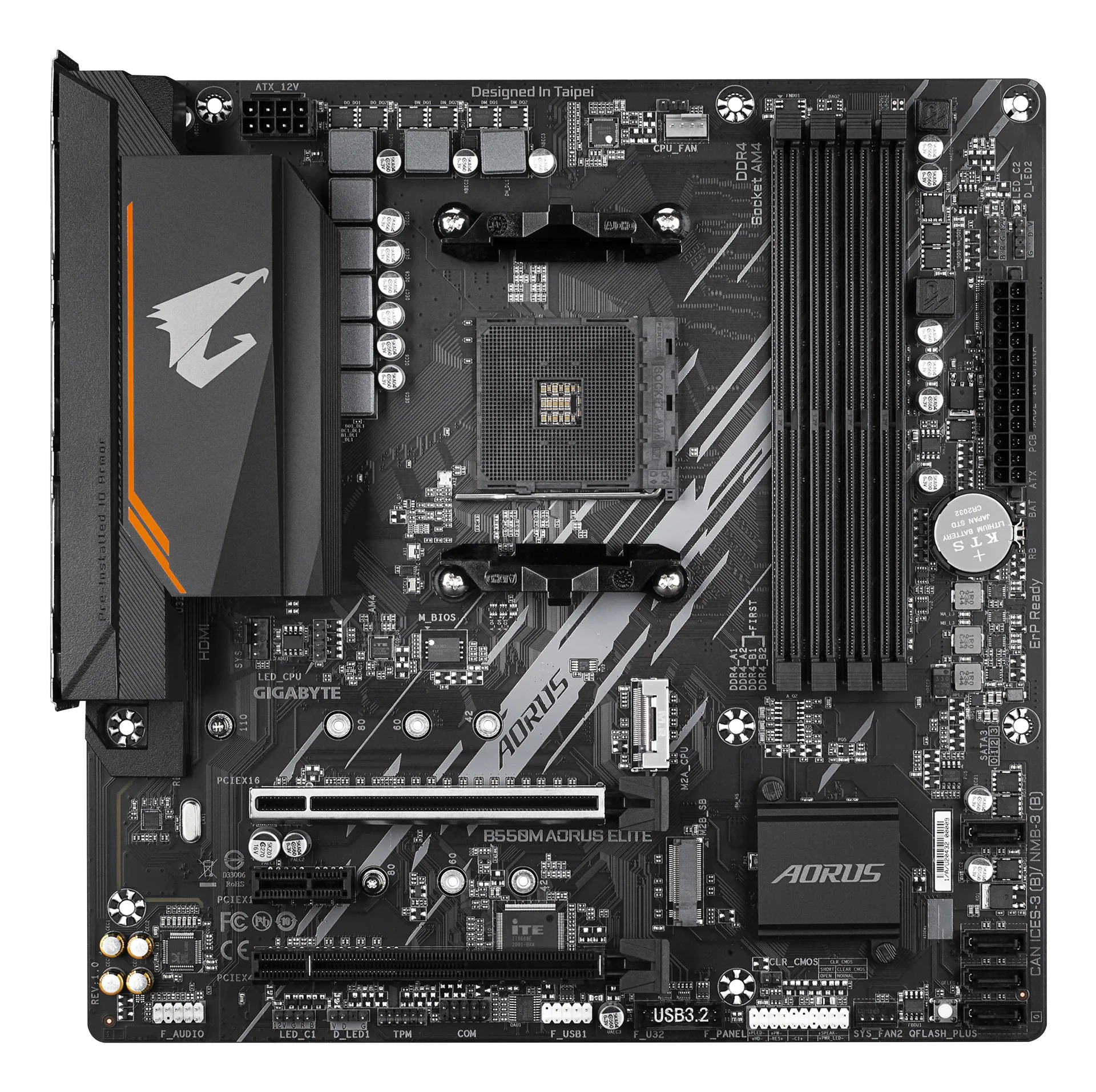 GIGABYTE B550M AORUS ELITE Mainboard – AMD Ryzen 5000 CPUs, 5+3 Phasen VRM, bis zu 4733 MHz DDR4, 1xPCIe 4.0 + 1xPCIe 3.0 M.2, 1GbE LAN, USB 3.2 Gen 1 – Bild 2