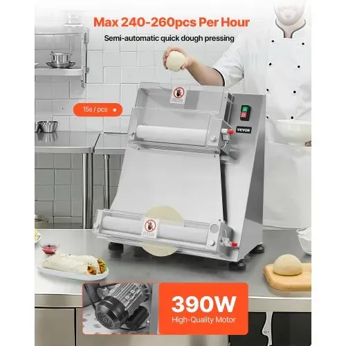 VEVOR elektrische Pizzateigpresse 355,6 mm Gebäck-Pressplatte, Brotpresse 390 W aus Edelstahl, kommerzieller Chapati Presse, Formmaschine mit einstellbarer Dicke & Teigpressdeckel, 260 Stk./h VEVOR elektrische Pizzateigpresse 355,6 mm Gebäck-Pressplatte, Brotpresse 390 W aus Edelstahl, kommerzieller Chapati Presse, Formmaschine mit einstellbarer Dicke & Teigpressdeckel, 260 Stk./h