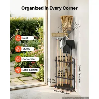 VEVOR Gartengeräte Ständer 410x275x610mm Gerätehalter für Ecke Schwarz, Aufbewahrungsregal für Garage Garten, Organizer aus Stahl für Besen Mopp Rechen, mit Doppelschichtschlitzen & Nivellierfüßen VEVOR Gartengeräte Ständer 410x275x610mm Gerätehalter für Ecke Schwarz, Aufbewahrungsregal für Garage Garten, Organizer aus Stahl für Besen Mopp Rechen, mit Doppelschichtschlitzen & Nivellierfüßen