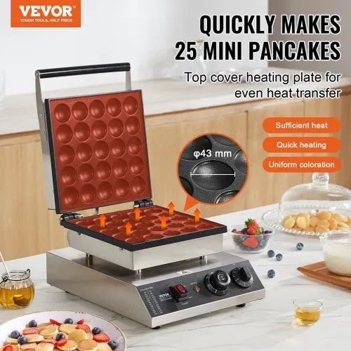VEVOR Mini-Pfannkuchenmaker kommerzielle Dutch Mini Pfannkuchen Maschine, 25 Stk., 43 mm Durchmesser, Dorayaki-Backmaschine, 1700 W, Temperatur- und Zeitregelung, in Küchen, Cafés und Restaurants VEVOR Mini-Pfannkuchenmaker kommerzielle Dutch Mini Pfannkuchen Maschine, 25 Stk., 43 mm Durchmesser, Dorayaki-Backmaschine, 1700 W, Temperatur- und Zeitregelung, in Küchen, Cafés und Restaurants