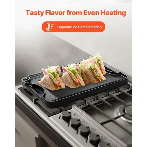 VEVOR wendbarer Grillplatte Bratpfanne Griddle aus Gusseisen (185 x 342 mm), tragbare rechteckige BBQ Pfanne mit Griff, Familienkochgeschirr für Herdplatten drinnen/draußen Grill, schwarz – Bild 5