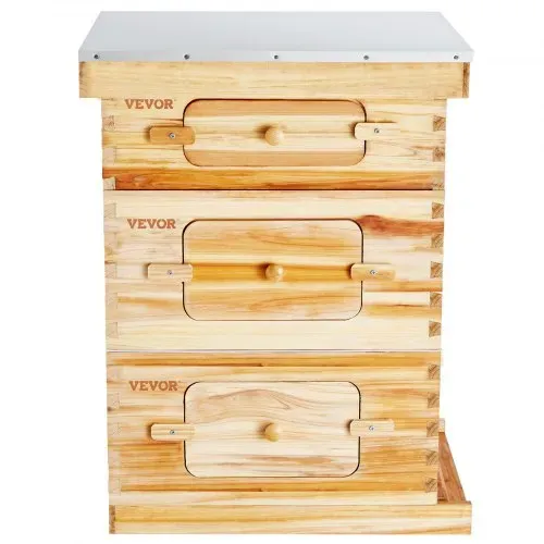 VEVOR Bienenstock, Zander Beute für 30 Rahmen, mit Bienenwachs beschichtetes Holz, 2 tiefe + 1 mittelgroßer Bienenkasten, Langstroth-Bienenstock-Set, transparente Acrylfenster mit Fundamenten – Bild 9