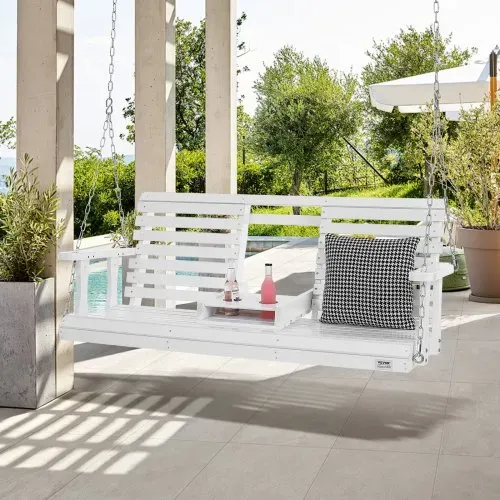 VEVOR Hollywoodschaukel Zedernholz, 1523x710x600mm, Terrassenschaukel für Hof und Garten, verbesserte Tragkraft von ca. 400 kg, robuste Schaukelstuhlbank mit Aufhängeketten für den Außenbereich, weiß – Bild 7