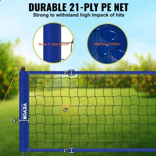 VEVOR Volleyballnetz Höhenverstellbares Volleyballnetz Set, 9,7 x 2,4 m Tragbarer Beachvolleyball-Netz, Blau Volleyballnetz Faltbare Volleyballnetz mit Volleyball & Tragetasche, für Garten, Strand – Bild 2
