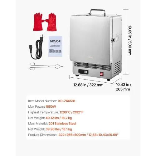 VEVOR elektrischer Schmelzofen 1650 W digitaler Schmelzofen, elektrischer Brennofen mit max. Temperatur 1200 ℃ für Wachsausschmelzguss Ton-DIY Metallglühen Keramikbrennen PID-Temperaturregelung – Bild 6