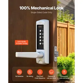 VEVOR Mechanisches Codeschloss mit Einseitigem Tastenschloss (5-stelliger Code), Schlüsselloses Türschloss mit Griff & Automatischer Verriegelung, für Haustüren Gartentore Garagen Outdoor, Silber VEVOR Mechanisches Codeschloss mit Einseitigem Tastenschloss (5-stelliger Code), Schlüsselloses Türschloss mit Griff & Automatischer Verriegelung, für Haustüren Gartentore Garagen Outdoor, Silber
