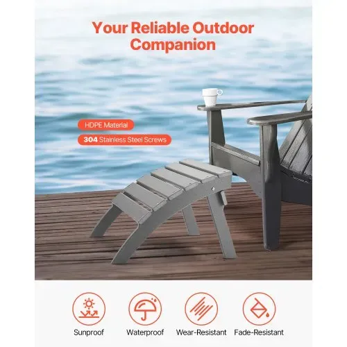 VEVOR Fußstütze für Adirondack-Stühle, 547x480x377 mm, klappbarer Adirondack-Ottomane aus HDPE-Kunststoff, Gartenstuhl, weit verbreitet für Außenbereich, Veranda, Pool, Rasen, Hinterhof, grau VEVOR Fußstütze für Adirondack-Stühle, 547x480x377 mm, klappbarer Adirondack-Ottomane aus HDPE-Kunststoff, Gartenstuhl, weit verbreitet für Außenbereich, Veranda, Pool, Rasen, Hinterhof, grau