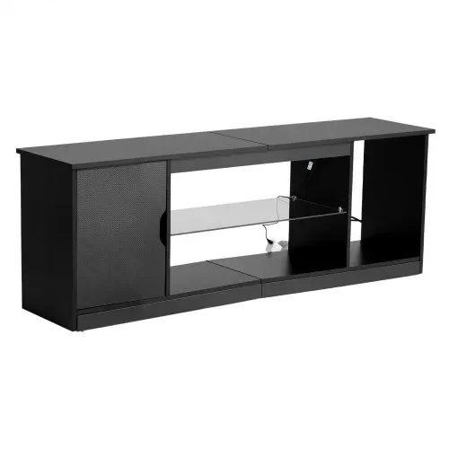 VEVOR TV-Ständer für Fernseher bis zu 65 Zoll, TV Tisch mit Lichtleiste, TV-Schrank aus Holz mit Glasablage & verstellbaren Regalen, Konsolentisch Fernsehschrank für Wohnzimmer Schlafzimmer, Schwarz – Bild 8