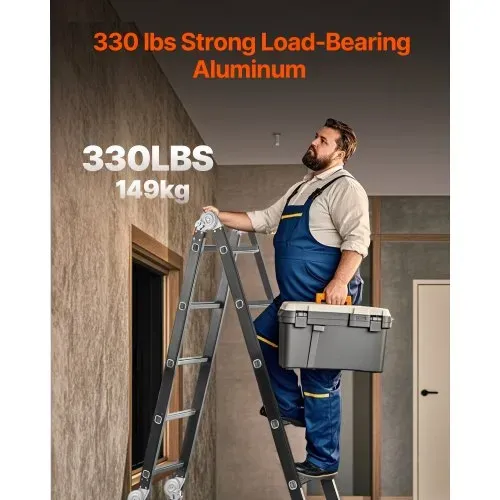 VEVOR Mehrzweckleiter, 7-in-1-Multifunktionsleiter, A-Rahmen mit 4 Stufen und Gerüstbrett, Teleskopleiter, Leitergerüst 4650 mm, strapazierfähig, 150 kg Tragkraft, für den Außenbereich – Bild 2
