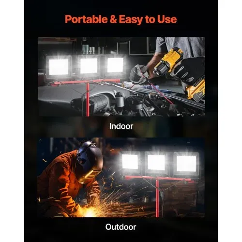 VEVOR Baustrahler LED mit Stativ, 21000 Lumen, 6000-6500K Arbeitsleuchte mit drei Köpfen, Einzelschalter, und 3,3 m Netzkabel, für Baustellenbau im Innen- und Außenbereich, IP65 wasserdicht – Bild 5