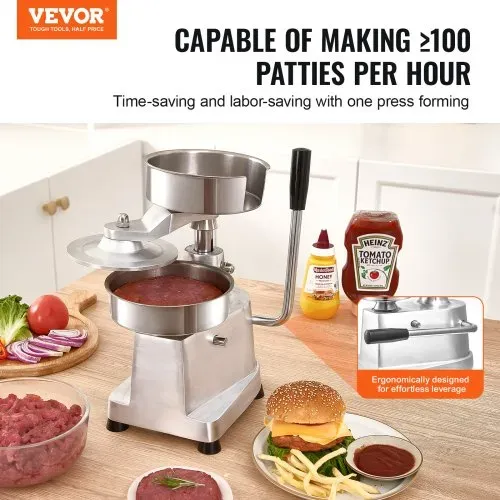 VEVOR Kommerzieller Burger-Patty-Maker, 150 mm/6 Zoll Hamburger-Rindfleisch-Patty-Maker, robuste, lebensmittelechte Edelstahlschüssel-Burgerpresse, Küchen-Fleischformmaschine mit 1000 Stück Patty-Papi VEVOR Kommerzieller Burger-Patty-Maker, 150 mm/6 Zoll Hamburger-Rindfleisch-Patty-Maker, robuste, lebensmittelechte Edelstahlschüssel-Burgerpresse, Küchen-Fleischformmaschine mit 1000 Stück Patty-Papi