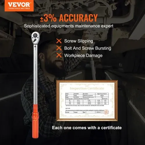 VEVOR Drehmomentschlüssel 12,7 mm, 34–340Nm Drehmomentschlüssel Fahrrad & Motorrad Set, ± 3% Fehlergenauigkeit 2 Verlängerungsstangen 127 & 76.2mm, 12,7-6,35 mm Adapter, 72 Zähne Ratschenkopf Einstellbar VEVOR Drehmomentschlüssel 12,7 mm, 34–340Nm Drehmomentschlüssel Fahrrad & Motorrad Set, ± 3% Fehlergenauigkeit 2 Verlängerungsstangen 127 & 76.2mm, 12,7-6,35 mm Adapter, 72 Zähne Ratschenkopf Einstellbar