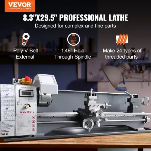 VEVOR Metalldrehmaschine 211x750mm Drehbank Metall 50-2500U/min Tischdrehbank Tischdrehmaschine 750W 14x metrische (von 0,3 bis 3 mm) 10x zöllige (von 10 bis 44 TPI) Gewinde MT5 Spindelkonus VEVOR Metalldrehmaschine 211x750mm Drehbank Metall 50-2500U/min Tischdrehbank Tischdrehmaschine 750W 14x metrische (von 0,3 bis 3 mm) 10x zöllige (von 10 bis 44 TPI) Gewinde MT5 Spindelkonus
