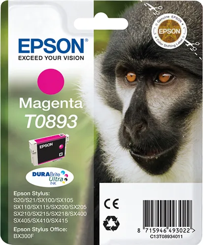 Epson Monkey Singlepack Magenta T0893 DURABrite Ultra Ink Epson Monkey Singlepack Magenta T0893 DURABrite Ultra Ink