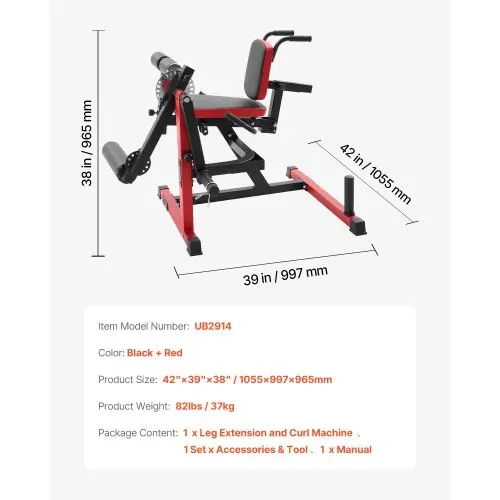 VEVOR Beinstrecker und Curl-Maschine, sitzende Bein-Drehstrecker für die Oberschenkel, verstellbares Gerät für Spezialübungen des Unterkörpers, Heim-Fitnessstudio Trainingsbank, 250 kg Tragkraft – Bild 6