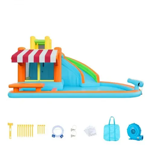 VEVOR Aufblasbare Wasserhüpfburg Outdoor (455 x 390 x 238 cm), Hüpfburg mit Wasserrutsche & Hüpfburgelementen & Hoher Rutsche & Planschbecken & Spielmarktstand, für 3–4 Kinder (3 bis 8 Jahre Alt) – Bild 8