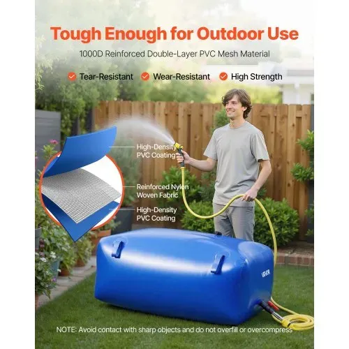 VEVOR Wasserblasen Aufbewahrungsbehälter 540 L, Wasserspeicherbeutel aus strapazierfähiges 1000D PVC, Wasserspeicherblase, ideal für Camping, Gartenbewässerung, RV & Notfälle, blau – Bild 2