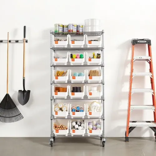 VEVOR Standregal, Lagerregal mit 7 Ebenen & 18 Stapelboxen, Bücherregal, Küchenregal mit Rollen, Werkzeugaufbewahrung für Garage, Lager, Büro, Restaurant, Klassenzimmer, Küche, 690x355x1490 mm – Bild 7